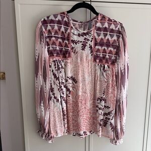 Anthropologie bl^nk London Women’s Pink & Mauve Patterned Long-Sleeve Blouse